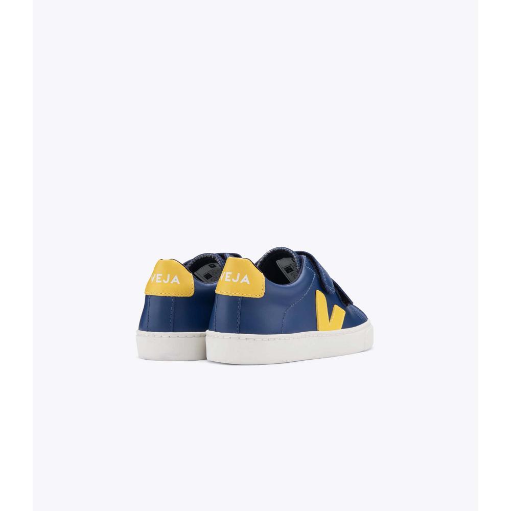 Veja ESPLAR LEATHER Kids' Sneakers Navy/Yellow | NZ 813YXF